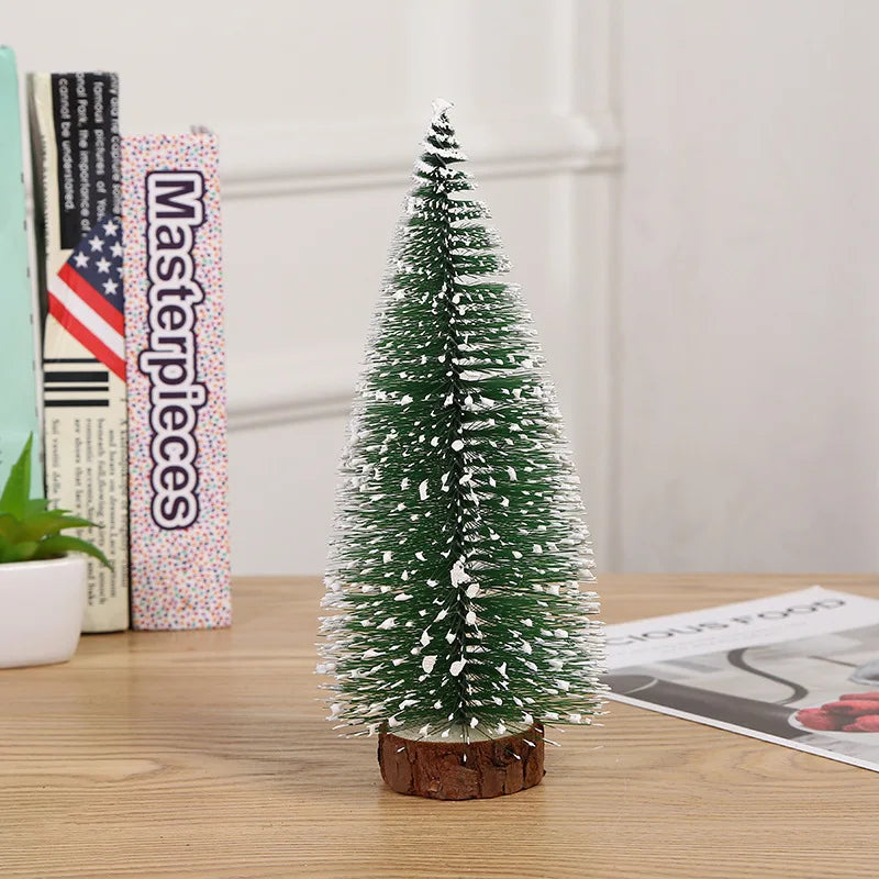 Mini White Cedar Desktop Christmas Tree with Winter Snow Ornaments for Holiday Decor