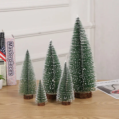 Mini White Cedar Desktop Christmas Tree with Winter Snow Ornaments for Holiday Decor