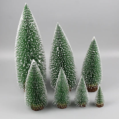 Mini White Cedar Desktop Christmas Tree with Winter Snow Ornaments for Holiday Decor