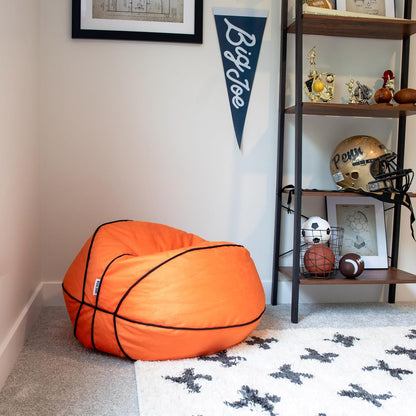 Sports Ball Child-Sized Bean Bag Chair, Basketball Plush, Soft Polyester, 2.5 Feet